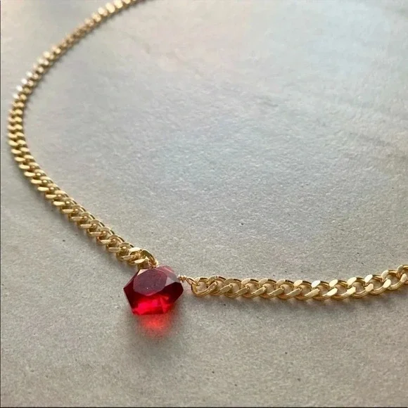 Garnet Chunky Thick Curb Chain Necklace - Picture 3 of 10